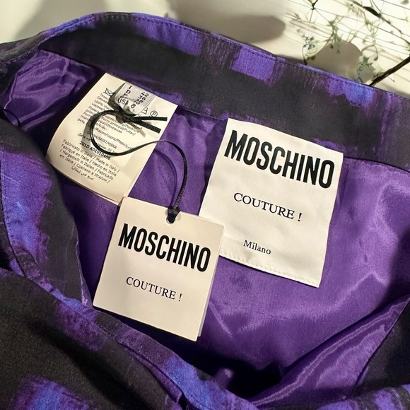 NWT Moschino Couture Purple & Black Abstract Print Bow Detail Mini Skirt Size 8 - Picture 5 of 16